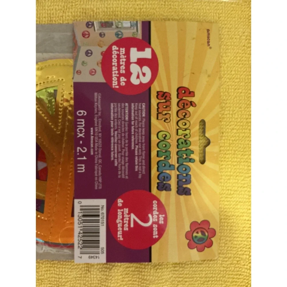 Peace Sign‎ String Decorations 3pk Multicolor 60s Retro 7ft New Groovy Party